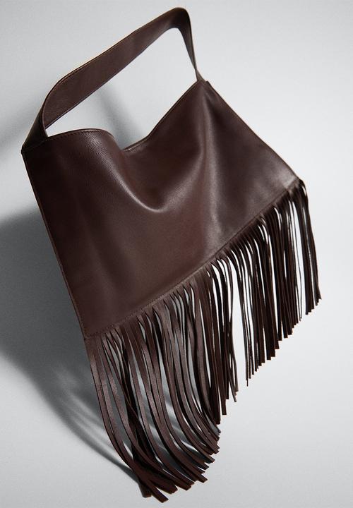 MANGO - Fringe leather bag - chocolate