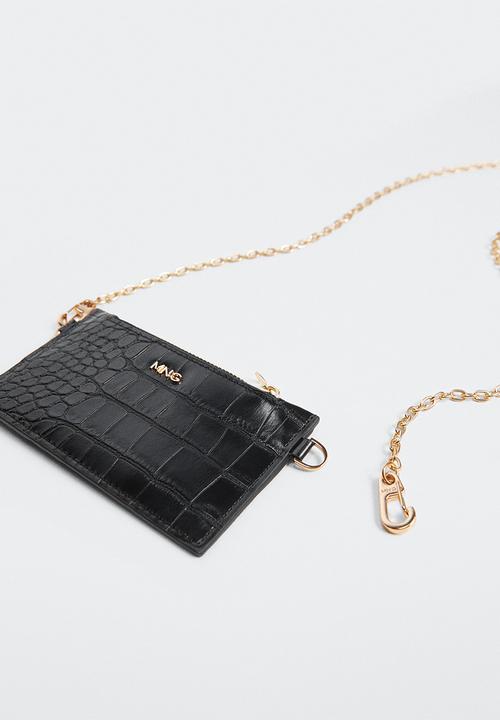 MANGO - Croc-effect cardholder with chain - black