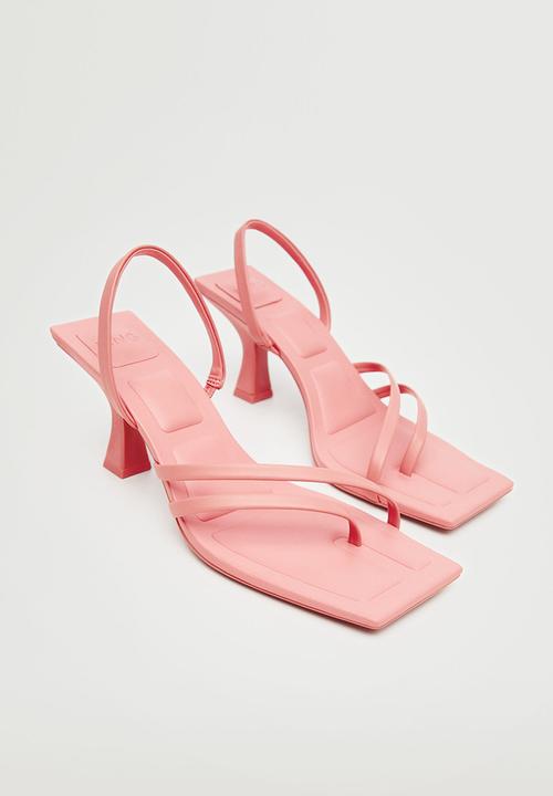 MANGO - Cora strappy heeled leather sandal - light pastel pink