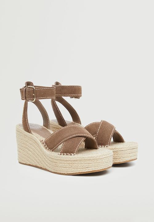 MANGO - Crossed leather espadrille wedge heel - light pastel brown