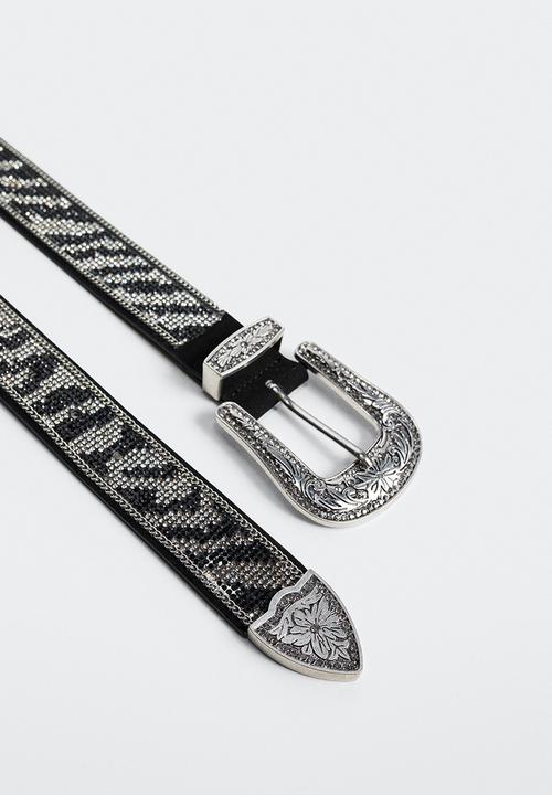 MANGO - Strass buckle belt - black