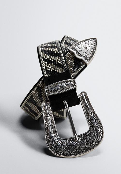 MANGO - Strass buckle belt - black