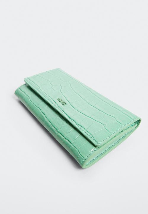 MANGO - Croc-effect wallet - pastel green