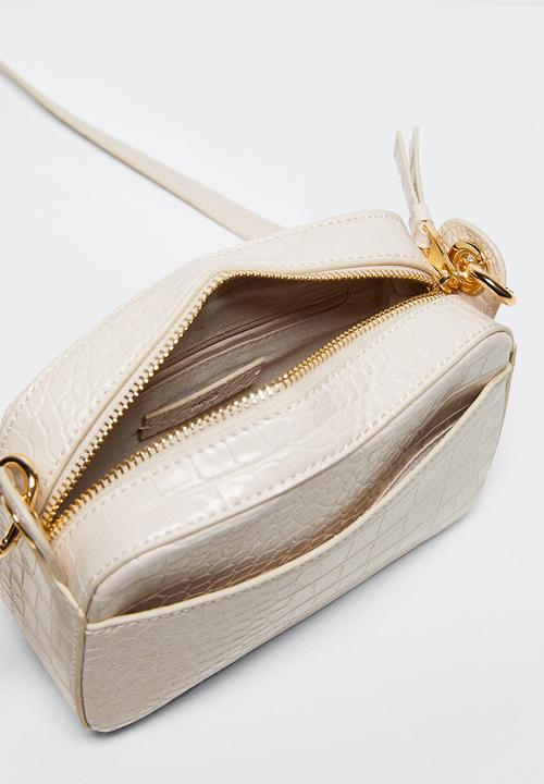 MANGO - Croc-effect cross body bag - light & pastel brown