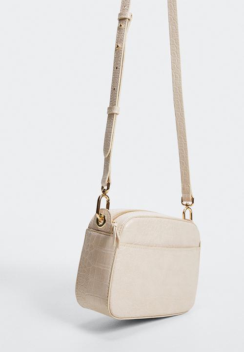 MANGO - Croc-effect cross body bag - light & pastel brown