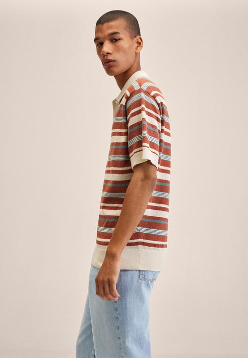 MANGO - Cruz textured striped golfer - orange