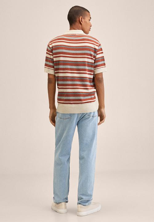 MANGO - Cruz textured striped golfer - orange