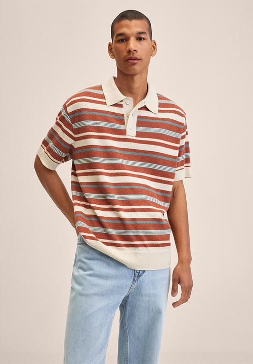 MANGO - Cruz textured striped golfer - orange