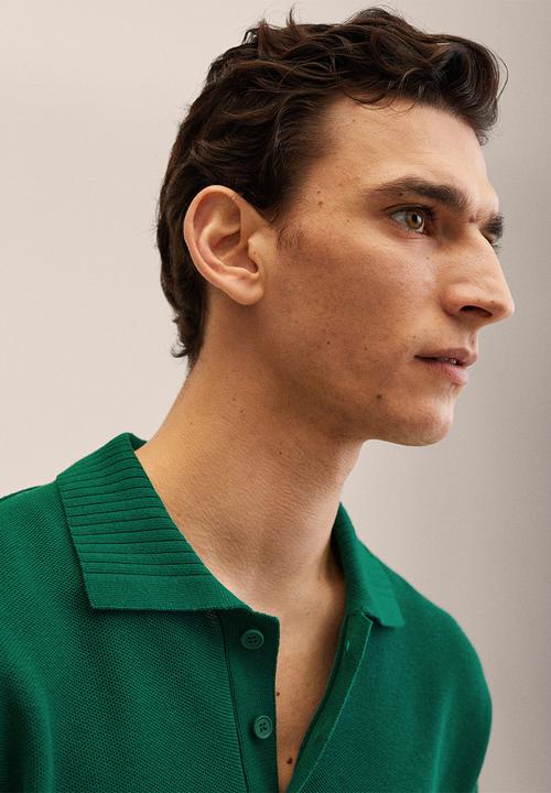 MANGO - Hierro cotton knitted golfer  - green