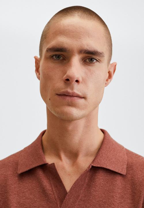 MANGO - Polo shirt lino - burgundy