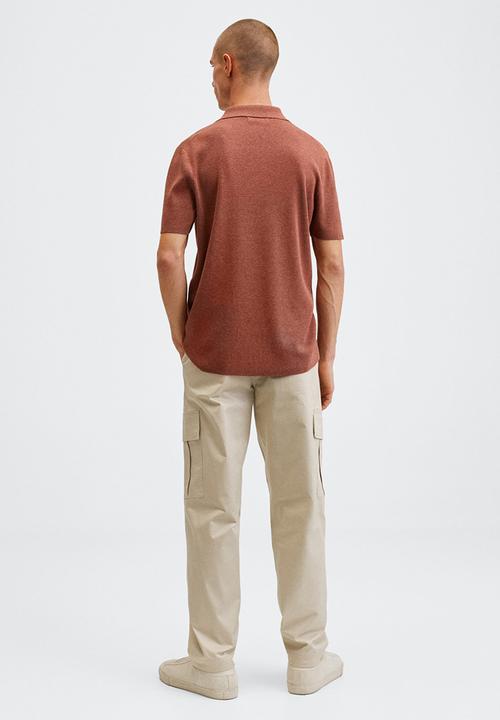 MANGO - Polo shirt lino - burgundy