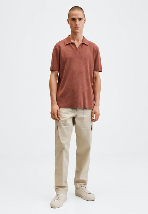 MANGO - Polo shirt lino - burgundy