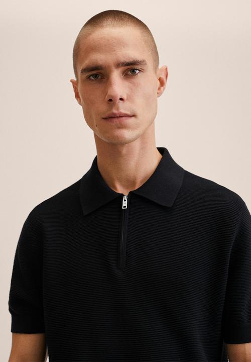 MANGO - Charles knitted zip golfer  - black