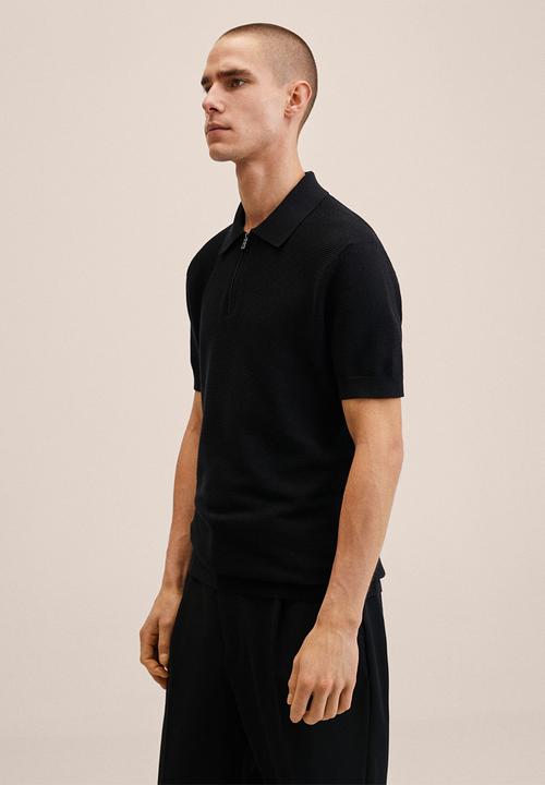 MANGO - Charles knitted zip golfer  - black