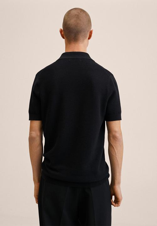 MANGO - Charles knitted zip golfer  - black