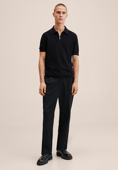 MANGO - Charles knitted zip golfer  - black