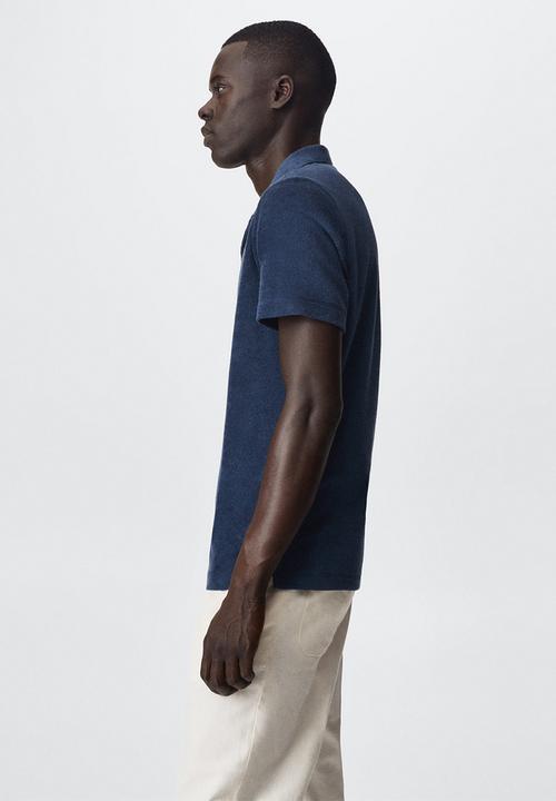 MANGO - Marine towel texture golfer  - navy