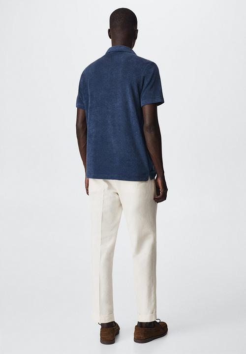 MANGO - Marine towel texture golfer  - navy