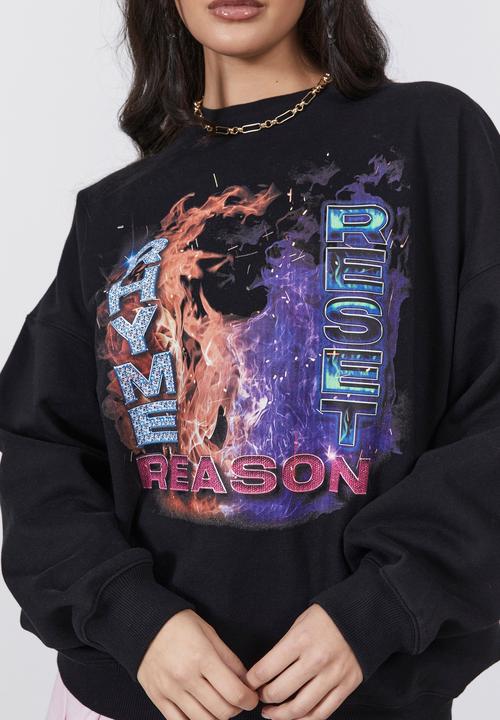 Factorie - Slouchy premium graphic crew - black/rhyme & reason