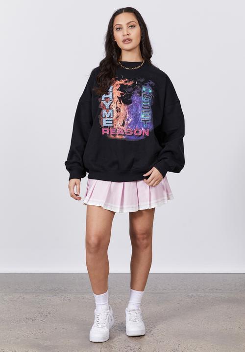 Factorie - Slouchy premium graphic crew - black/rhyme & reason