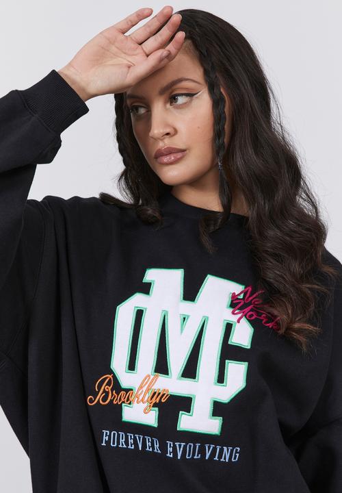 Factorie - Slouchy premium graphic crew - black/mc