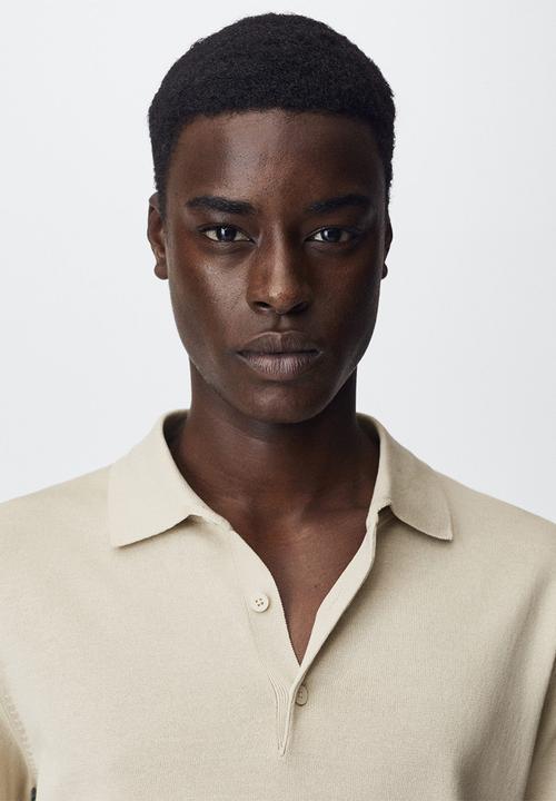 MANGO - Arraona cotton knit golfer - stone