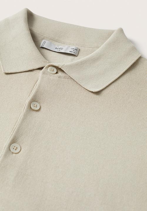 MANGO - Arraona cotton knit golfer - stone