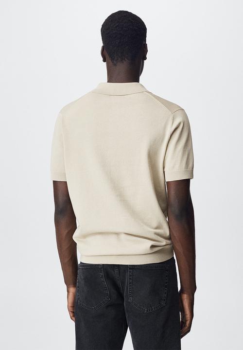MANGO - Arraona cotton knit golfer - stone