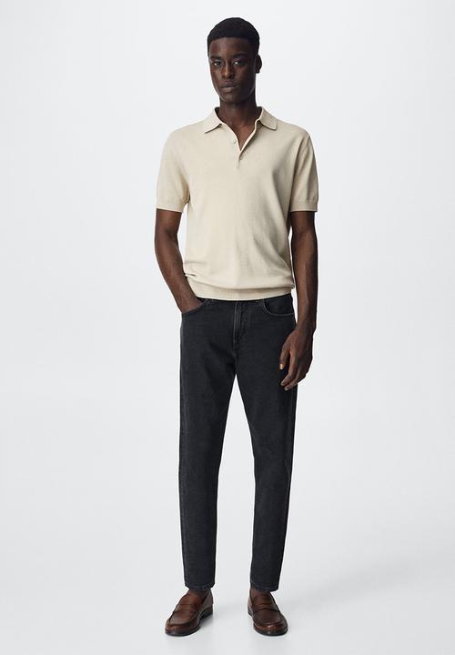 MANGO - Arraona cotton knit golfer - stone