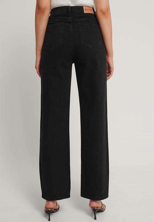 NA-KD - Wide leg high waisted denim - black