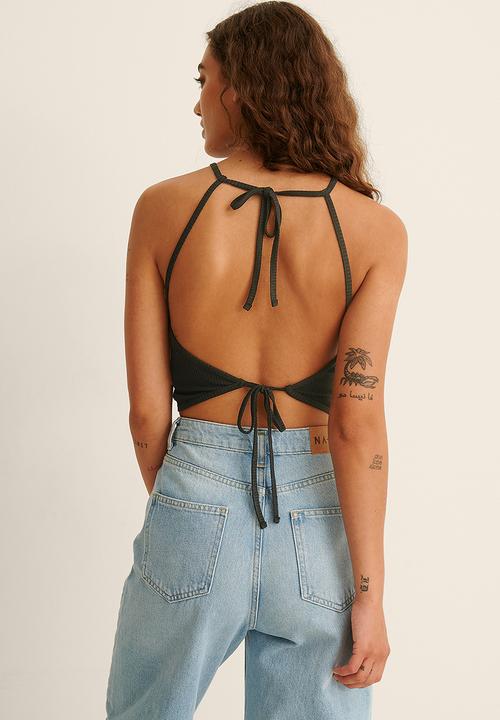 NA-KD - Back detail rib top - black