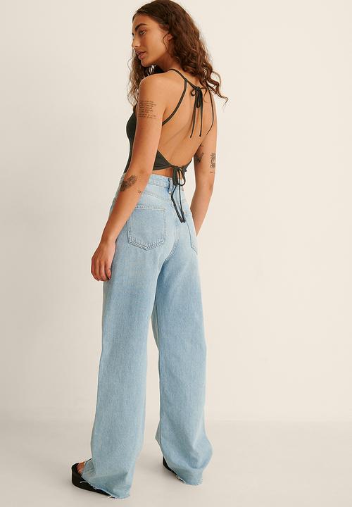 NA-KD - Back detail rib top - black