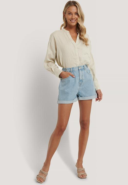 NA-KD - Baggy denim shorts - light blue