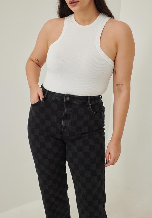 NA-KD - Plus wide leg high waisted denim - checked