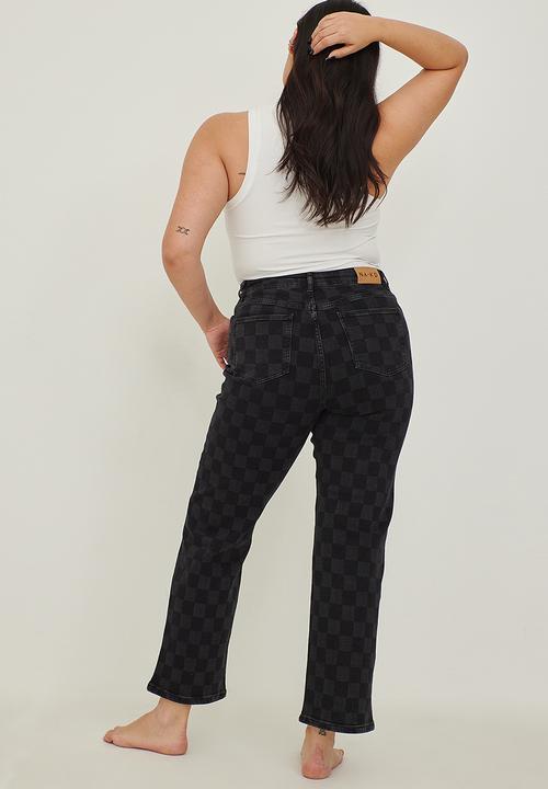 NA-KD - Plus wide leg high waisted denim - checked