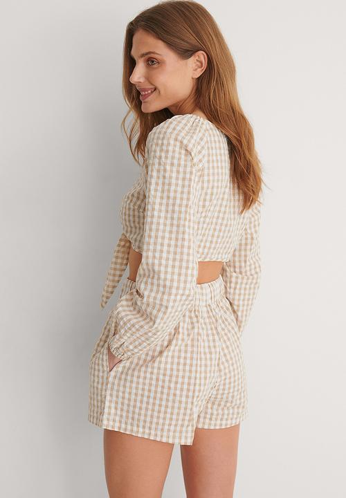 NA-KD - Gingham checked shorts - beige check