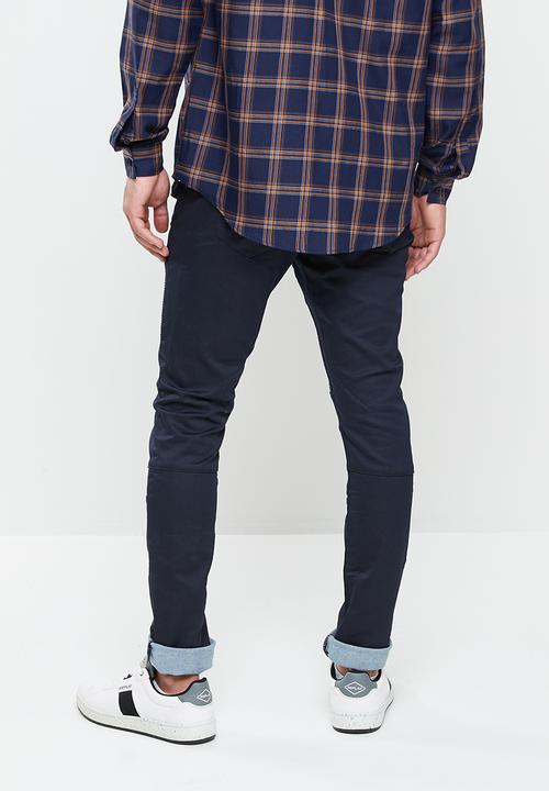 Cutty - Mens skinny fit coated biker denim jean - blue black