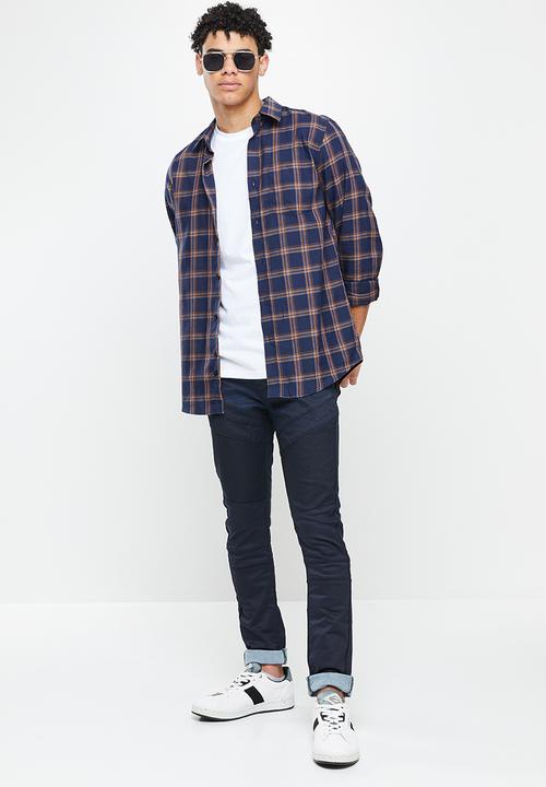Cutty - Mens skinny fit coated biker denim jean - blue black