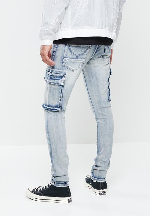 Cutty - Stacks skinny fit cargo denim jean - lt blue