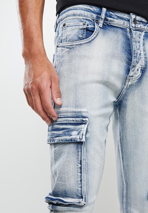 Cutty - Stacks skinny fit cargo denim jean - lt blue
