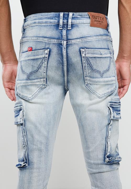 Cutty - Stacks skinny fit cargo denim jean - lt blue