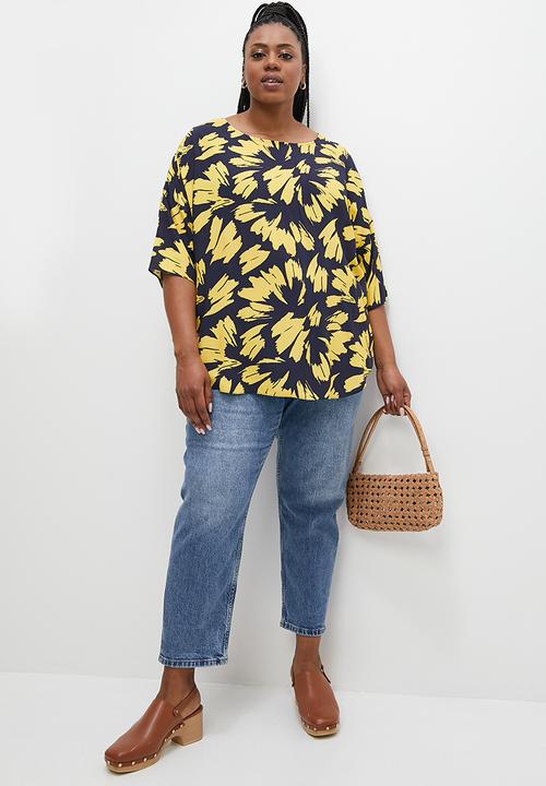 Superbalist - Printed basic woven blouse - yelllow mono leaf