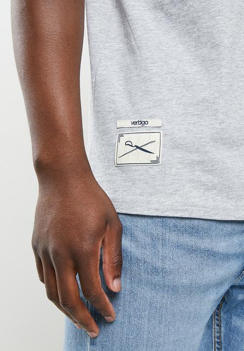 Vertigo - Vertigo flock crew tee - heather grey melange