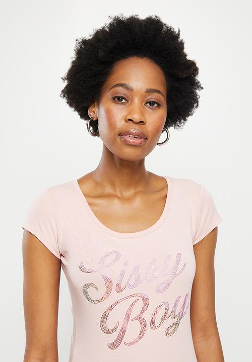 SISSY BOY - Fitted cap sleeve logo top - pink