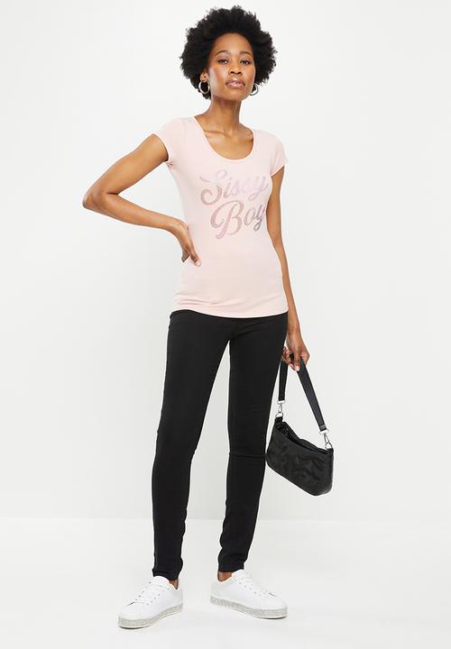 SISSY BOY - Fitted cap sleeve logo top - pink