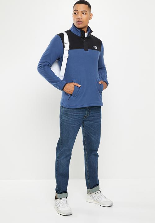 The North Face - M homesafe snap neck fleece pullover - shady blue & tnf black