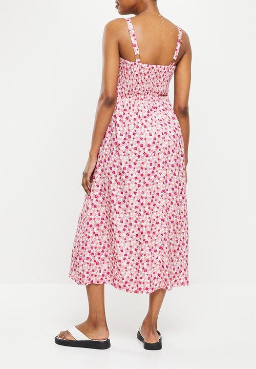 Cotton On - Maternity friendly bloom shirred midi dress - molly meadow rich fuchsia