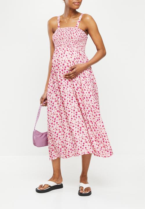 Cotton On - Maternity friendly bloom shirred midi dress - molly meadow rich fuchsia