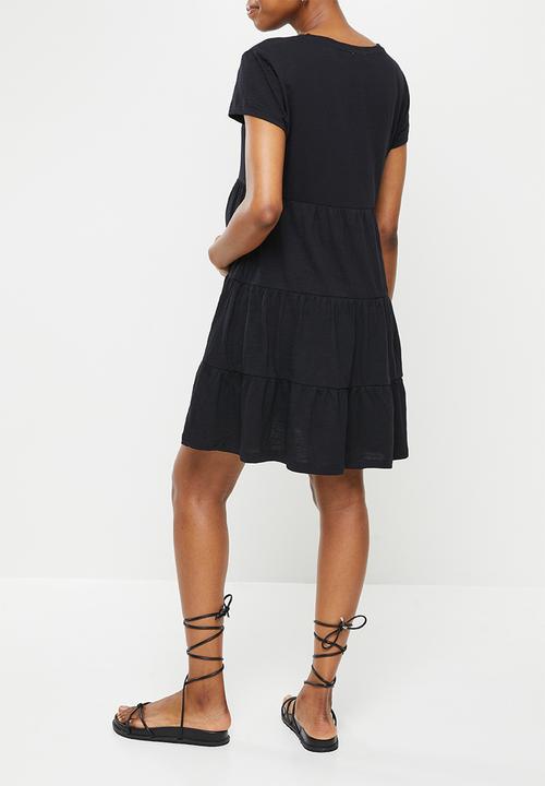 Cotton On - Maternity cotton tiered babydoll mini dress - black