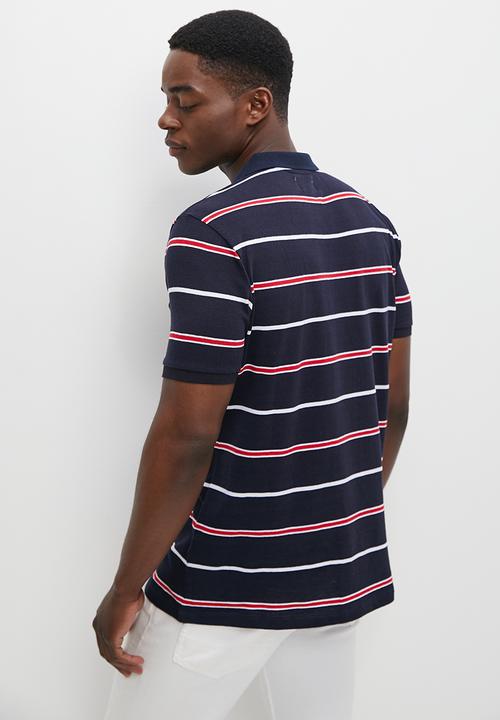 Lark & Crosse - Wide striped logo golfer navy & red